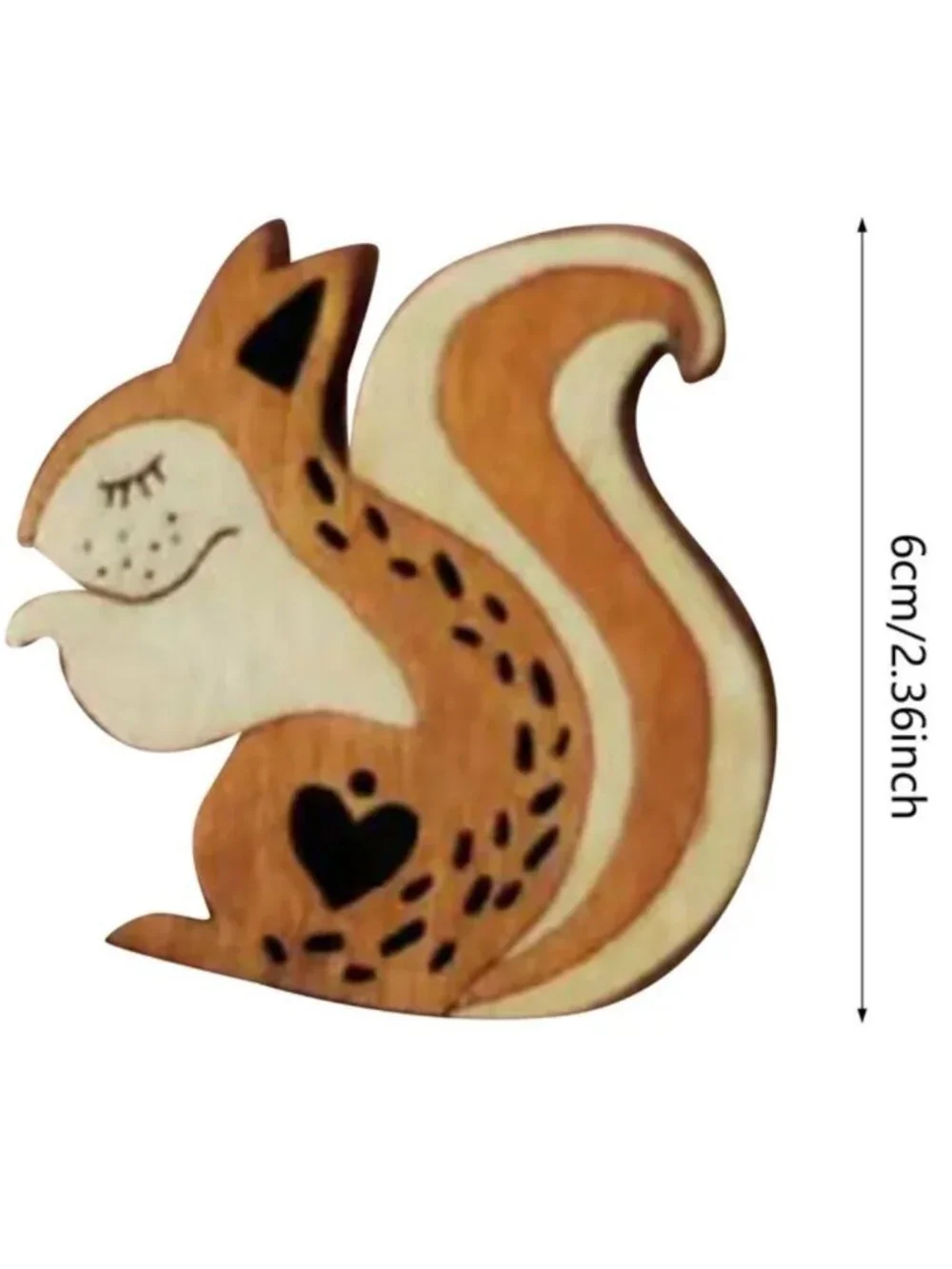 Wooden Squirrel Brooch with Hearts
